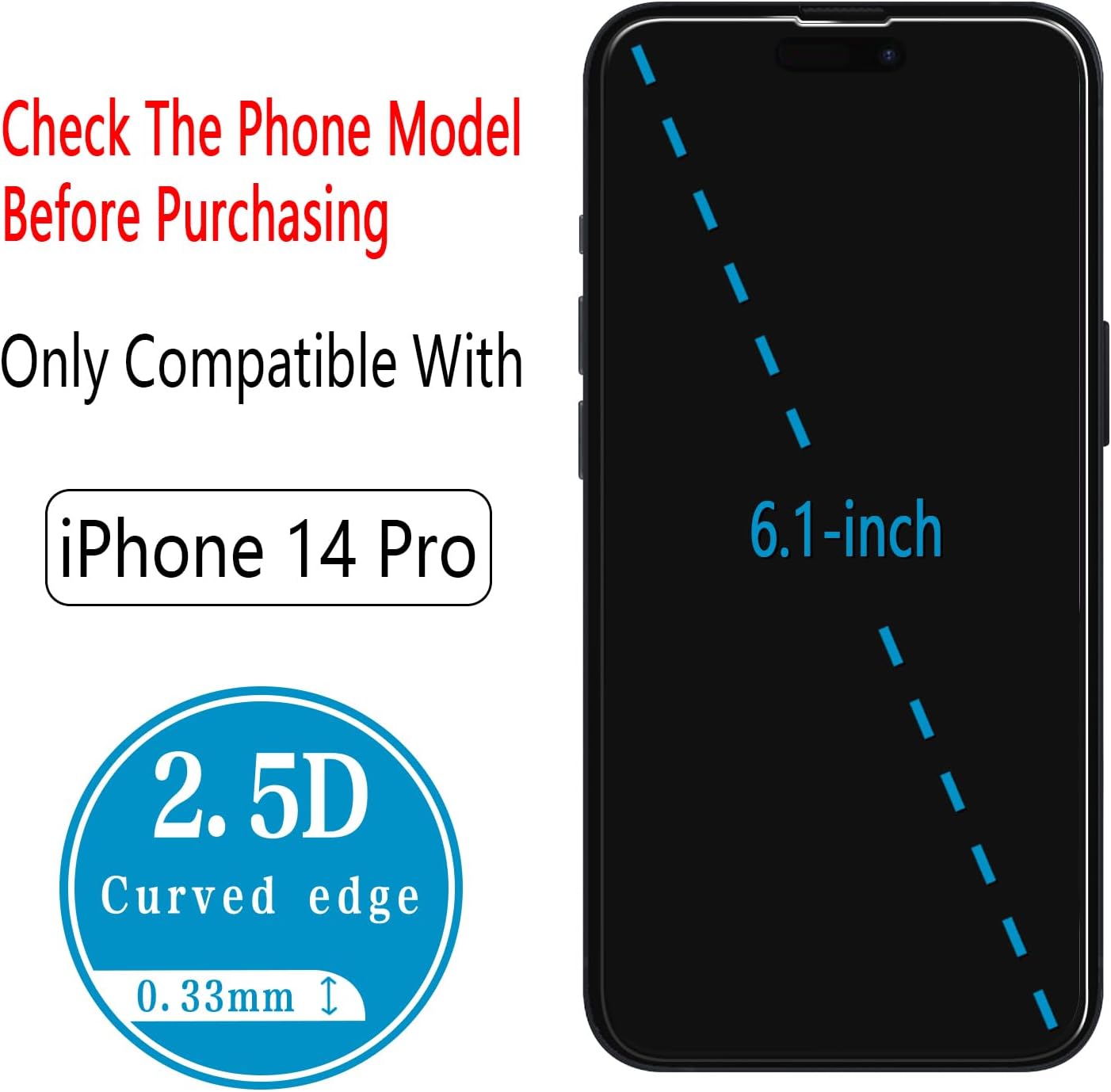 (2 Pack 14 6.1 Inch Screen Protector for iPhone Pro Tempered Glass, Anti Scratch, Bubble Free, Case Friendly