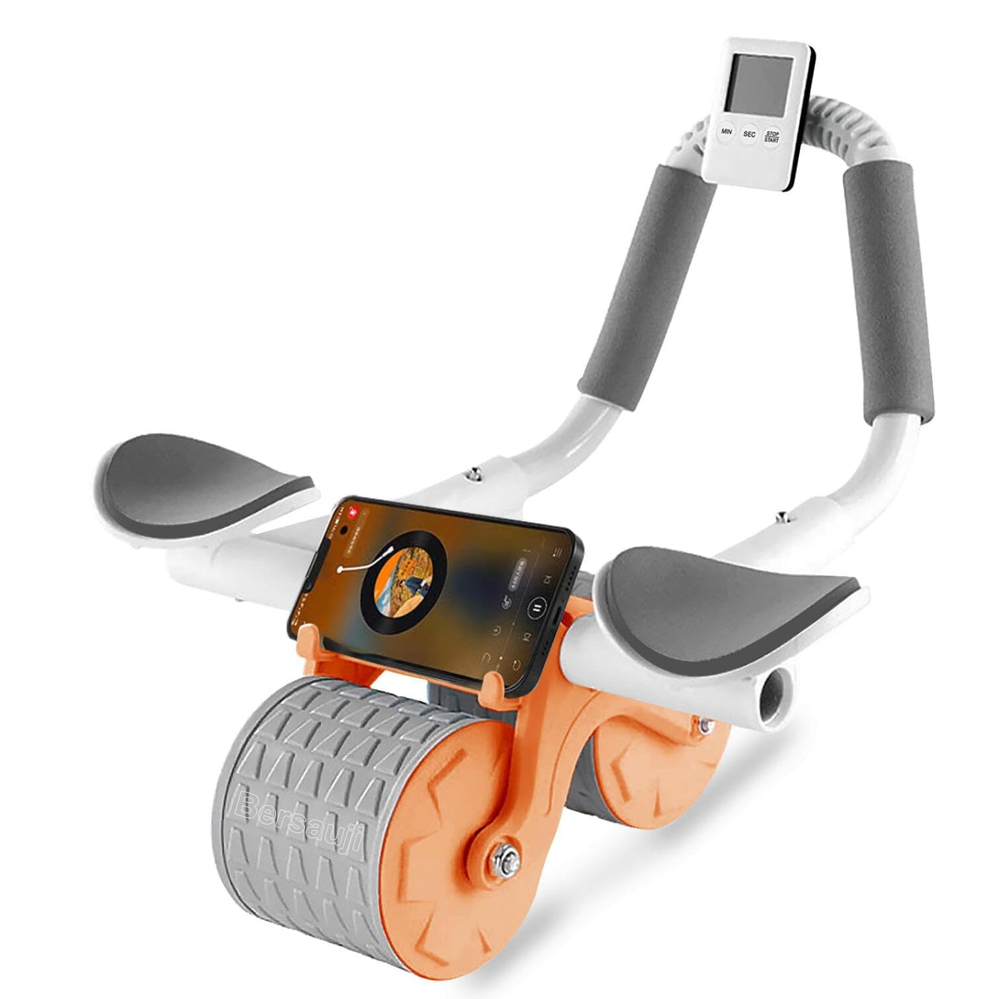 Bersauji 2025 New Ab Roller Wheel with Knee Mat &Timer, Automatic Rebound Abdominal Wheel, Ab Abdominal Exercise Roller with Elbow Support, Abs Workout Equipment Ab Exercise Roller for Women Men