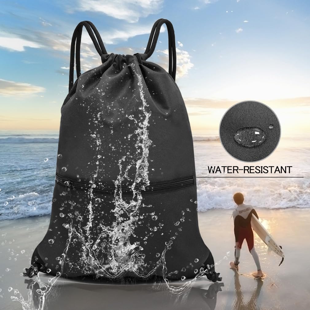HOLYLUCK Drawstring Backpack Bag Sport Gym Sackpack - black