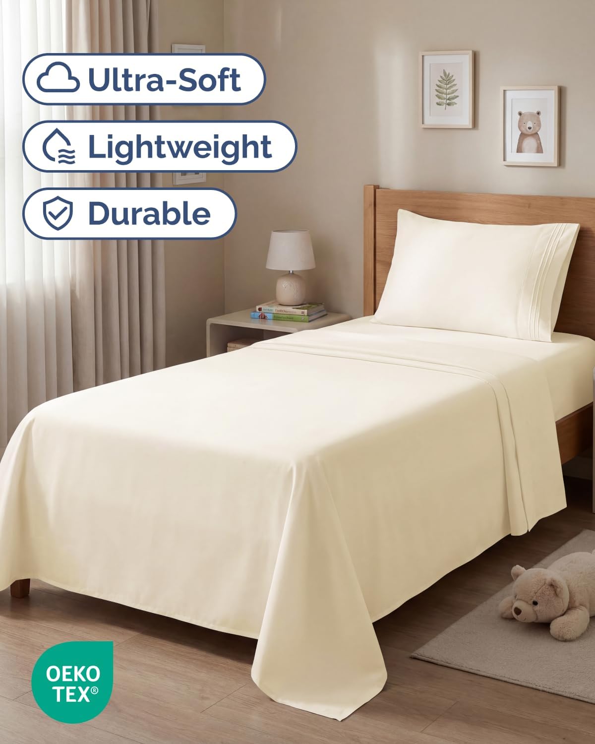 Comfy Twin Size 3-Piece Sheet Set | Breathable & Cooling Hotel Luxury Bedding - Ultra-Soft, Deep Pockets, Off White