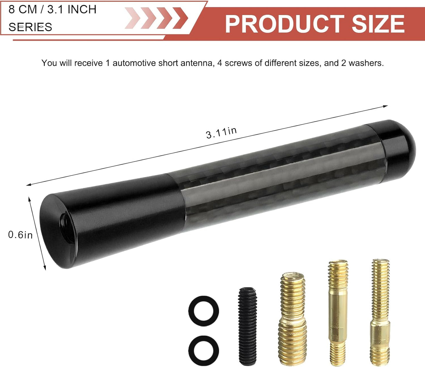 Rdxcv 3.11" Car Short Antenna, Aluminum Alloy Radio Stereo Antennas with Screws & Rubber Gaskets, Universal Stubby