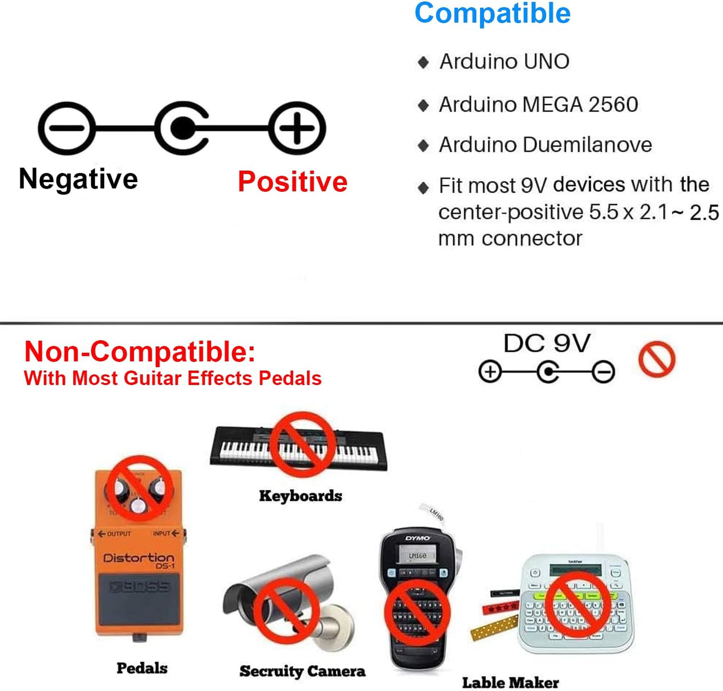 California JOS 2 Pack 9V 9 2.1mm 5.5mm Battery Clip V Battery Connector with X Male DC Plug for Arduino Electronics