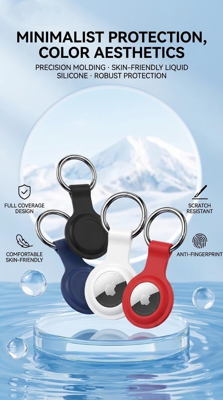 Aslotech [4 Pack Set] Family Case Compatible with AirTag Holder Case Keychain,Silicone for Key Chain Ring Case Cover