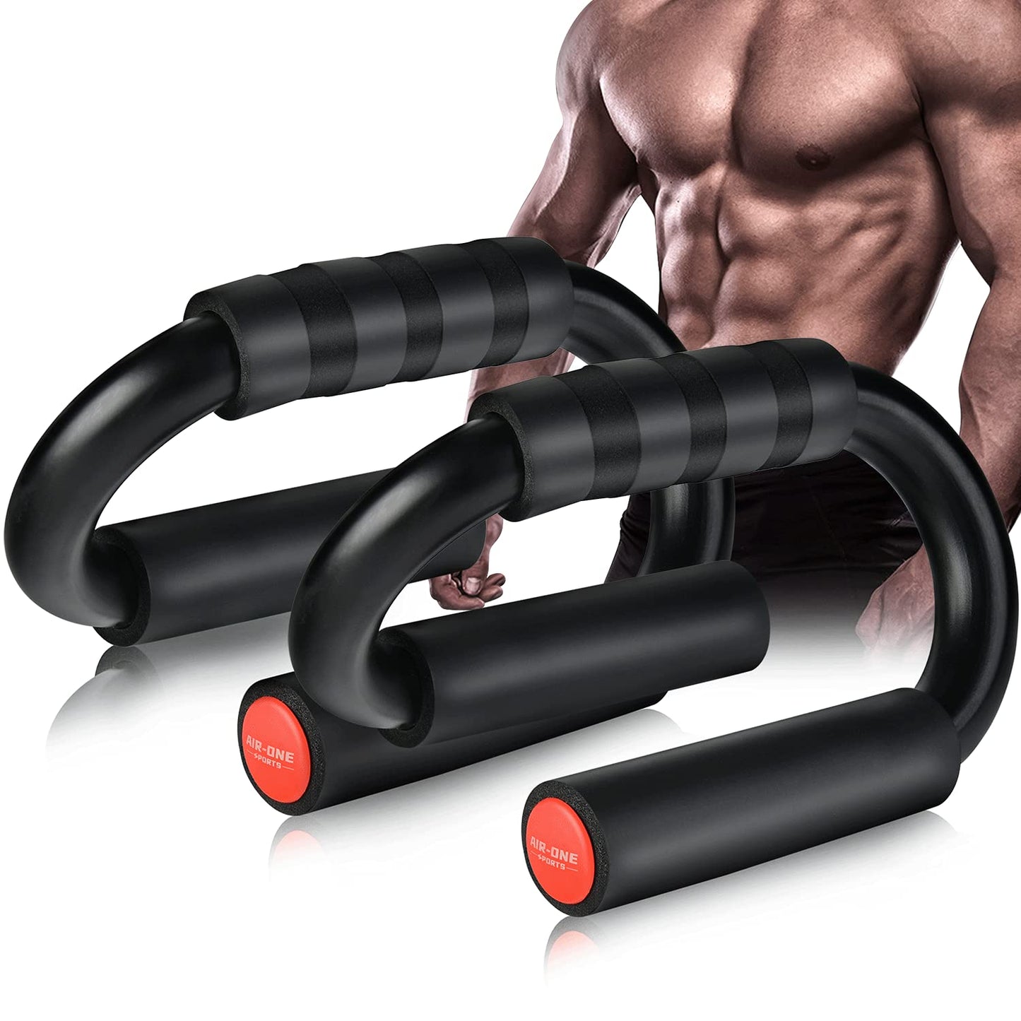 AIR-ONE SPORTS Push Up Bars - 600 lb Capacity, Extra Thick Non-Slip Foam Grips, Heavy Duty, Ideal for Home Gym Strength Training, Suitable for Users Over 200 lbs, Black & Red