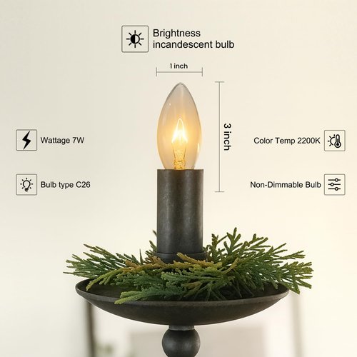 Holiday Joy C26 Christmas Candelabra Replacement Night Light Bulbs - 7W E12 - 120V (12 Pack)