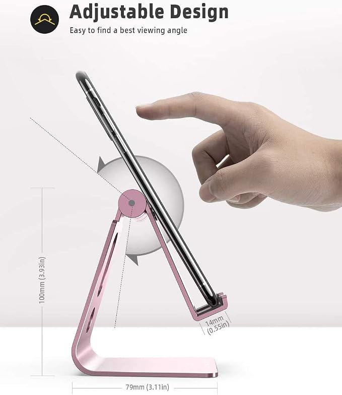 Lamicall Pink Phone Stand, Desk Accessories - Rose Gold Pink Cell Phone Holder, Office Decor, Office Desktop Accessories, Suitable for iPhone 16 15 14 13 Pro Max, 4-8'' Phone