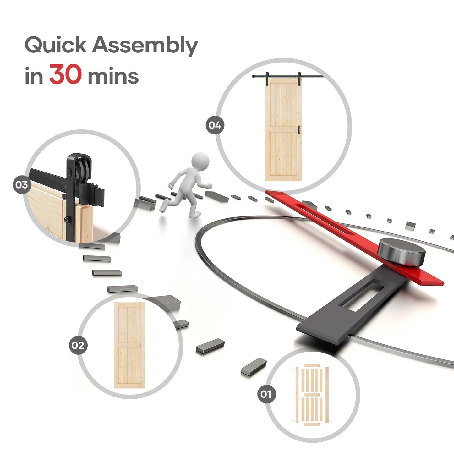 ROYMELO 30x84 inch Sliding Barn Wood Door Slab with 5ft Hardware Kit, Requires Simple DIY Assembly