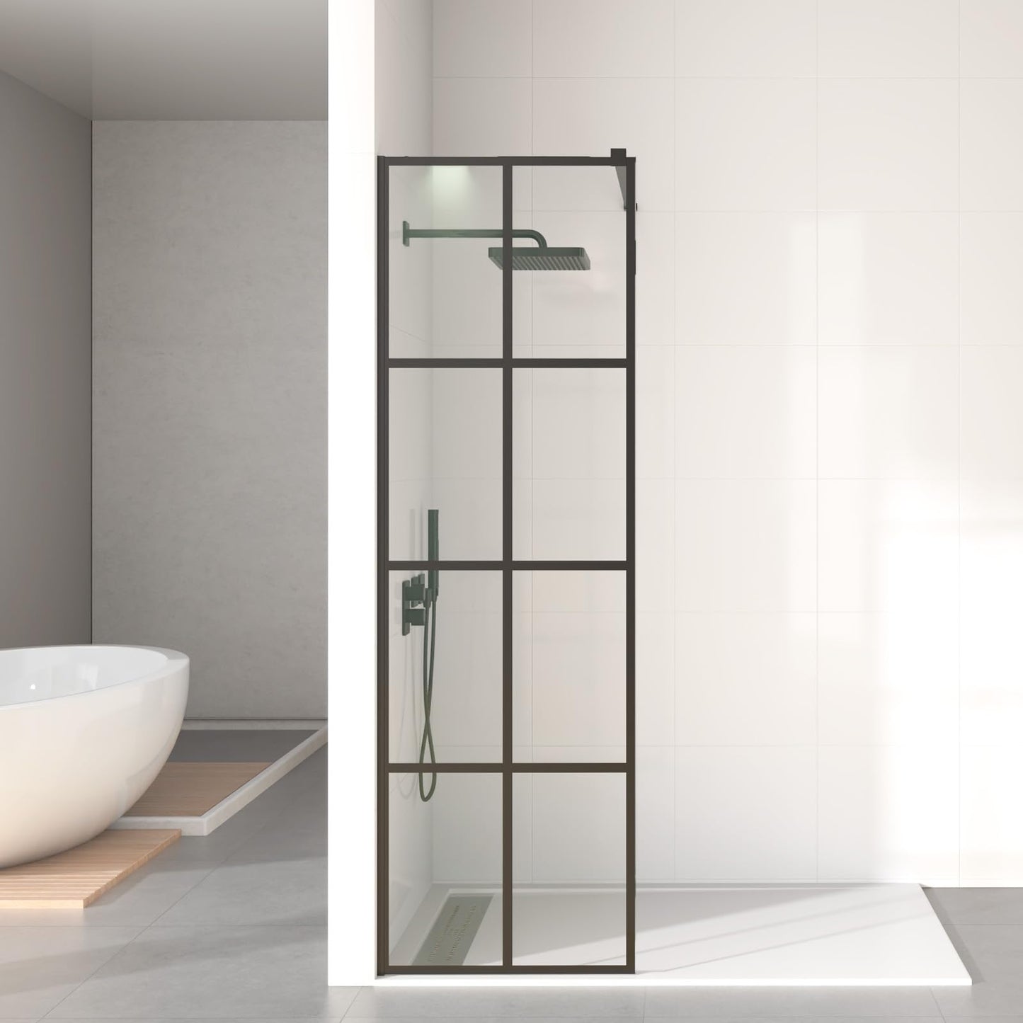 Mainzel 24" W x 76" H Fixed Shower Glass Panel, Frameless 3/8" ANSI Tempered Glass Panel with Easy Clean Guard Coating, Modern Design Bathroom Shower Screen, Matte Black
