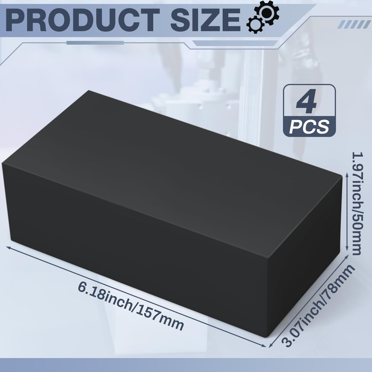 Colingmill 4 Pcs HDPE Plastic Block 2" x 3" x 6", Polyethylene Solid Plastic Block for Machining, Black Home Floor Improvement, Prototyping, DIY Projects, Engineering