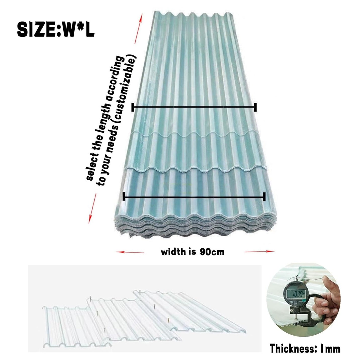 QWEASDF Transparent Roof Sheet,Roofing Cladding Panel,Corrugated Roofing Sheet,Fiberglass Daylighting Panels,Anti-UV Rainproof Sunshine,FRP Daylighting Plate, Greenhouses(3pcs,0.9 * 0.7m/35 * 28in)