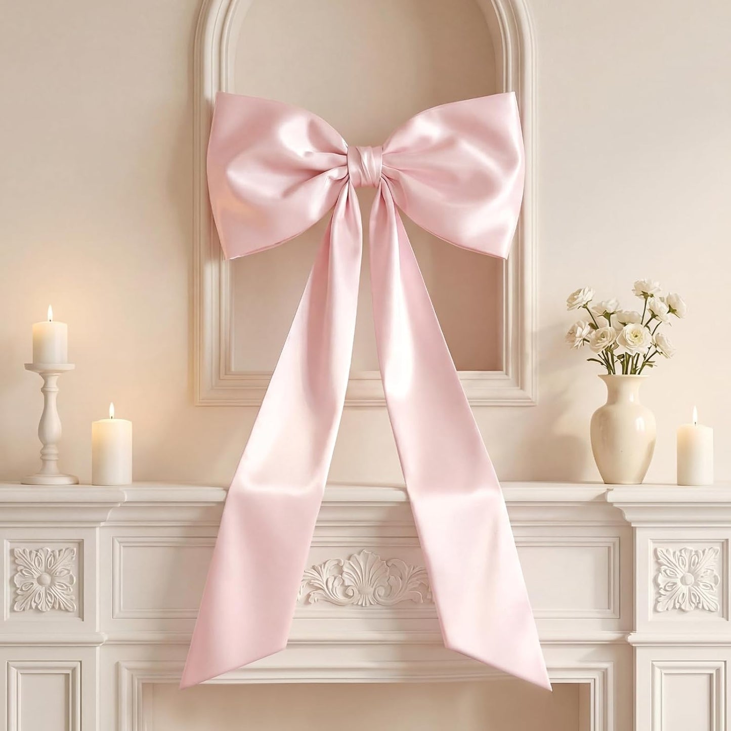 Skiennix Large 40"x24" Pink Satin Bows - Elegant Coquette Room Decor & Birthday Party Decorations