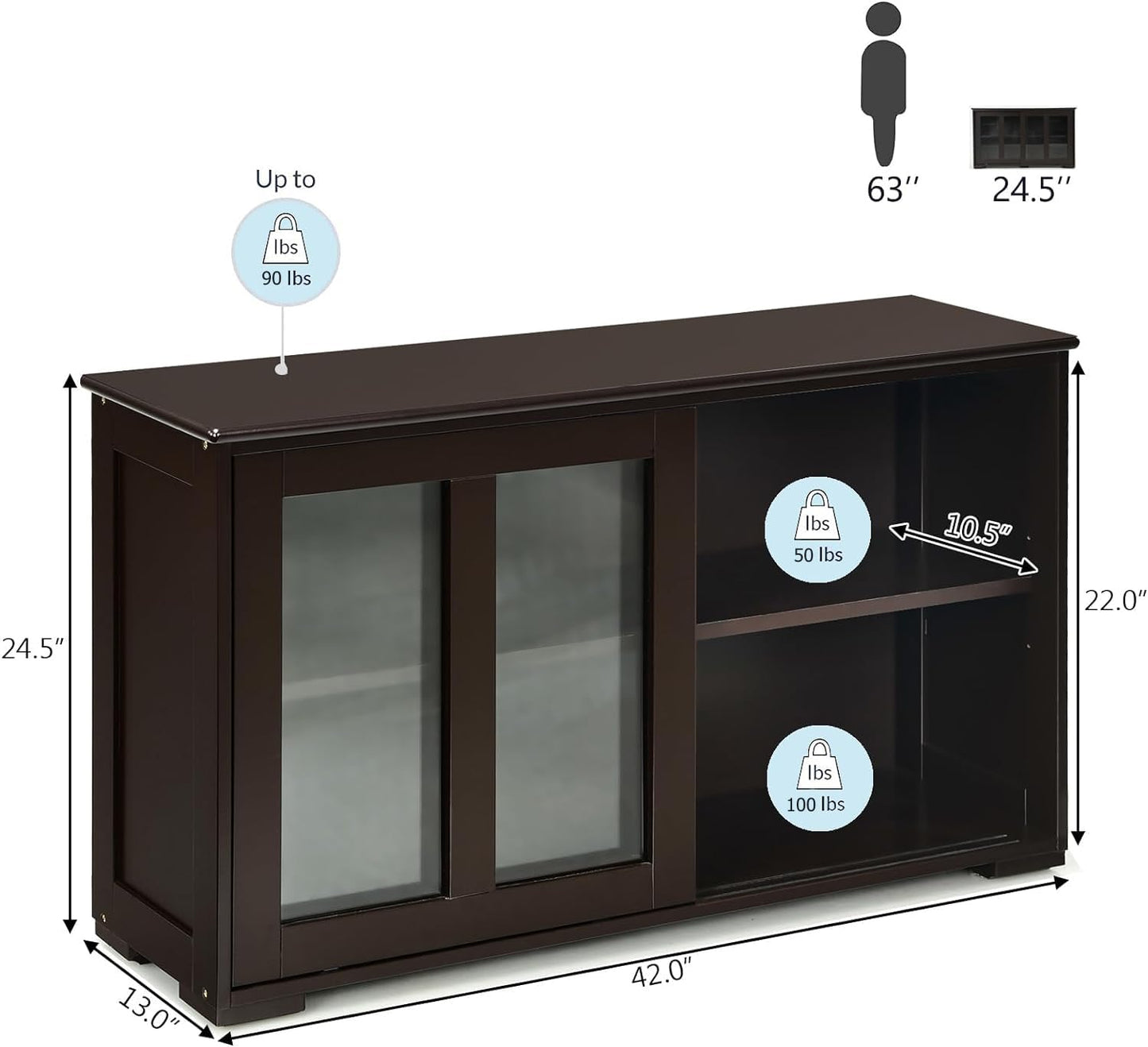 Byroce Sideboard Buffet Cabinet, Stackable Storage Coffee Bar Cabinet with Adjustable Shelf & Glass Sliding Doors, Wood Cupboard Credenza Console Table for Kitchen Dining Living Room (1, Coffee)