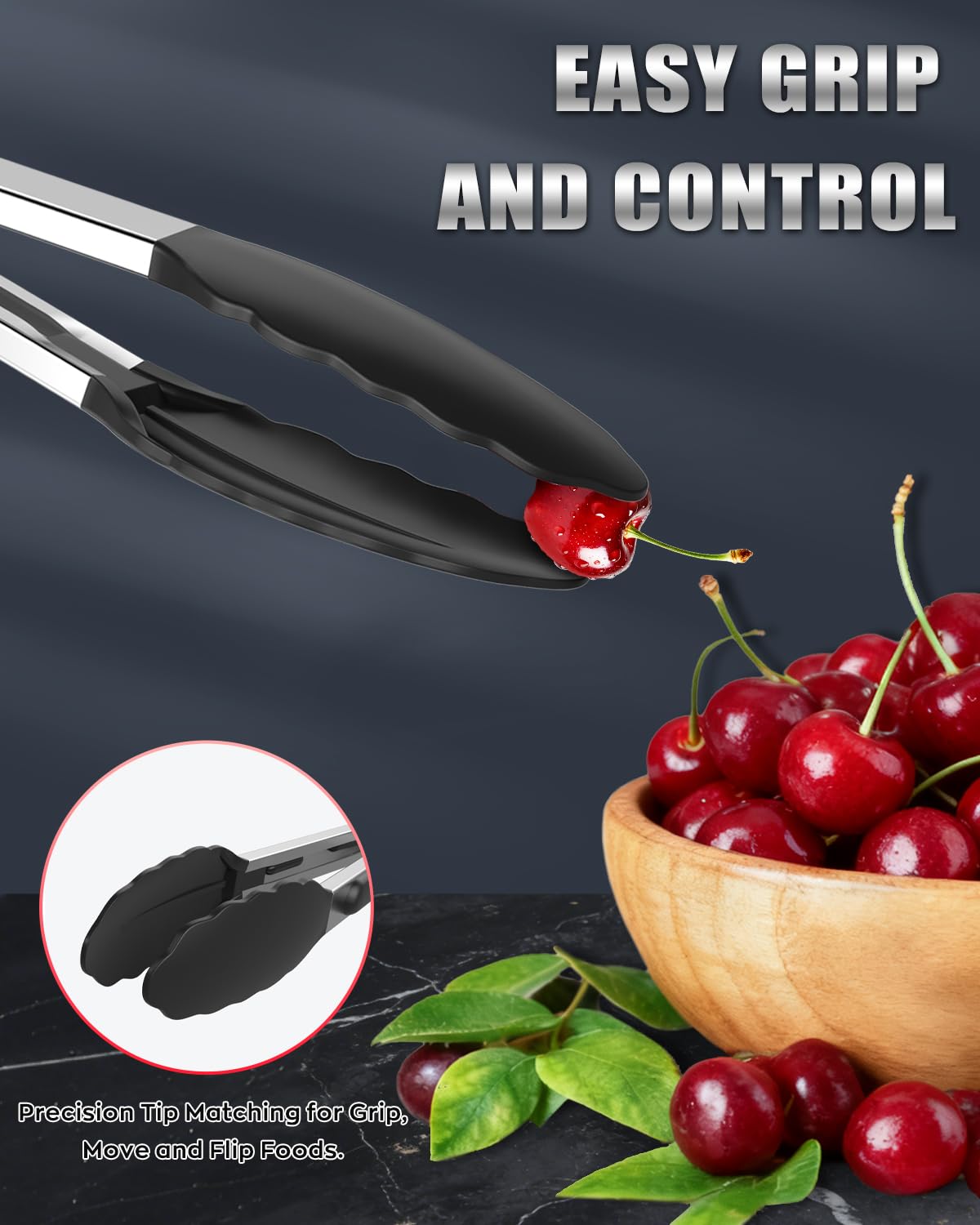 Bnlcd Good Grip Cooking Tongs with Silicone Tips, Set of 3-7" 9" and 12"