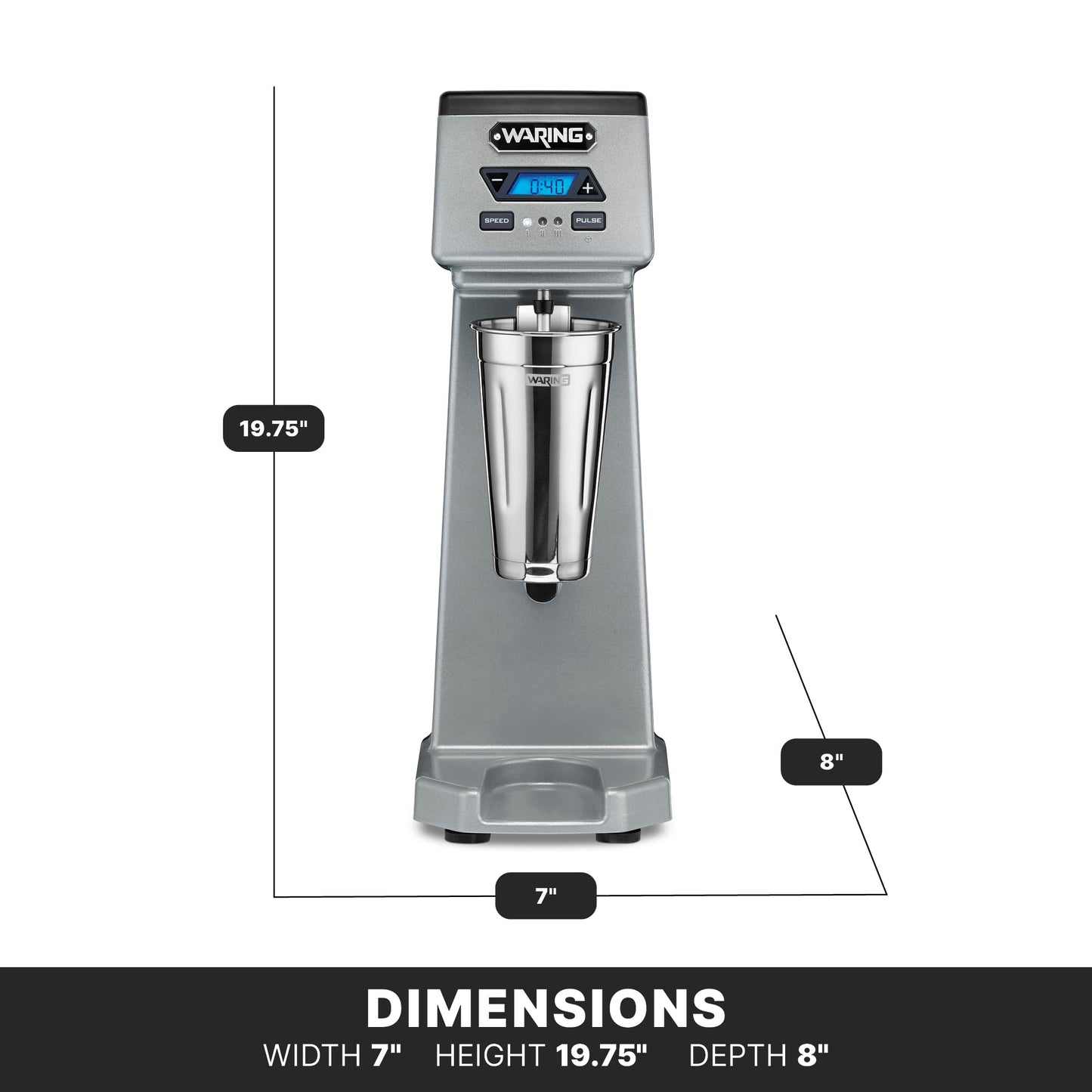 Waring Commercial Heavy-Duty Single Spindle Drink Mixer, 1 Horsepower Motor with Digital Timer, Milkshake Maker Machine for Ice Cream Shops, WDM120TX