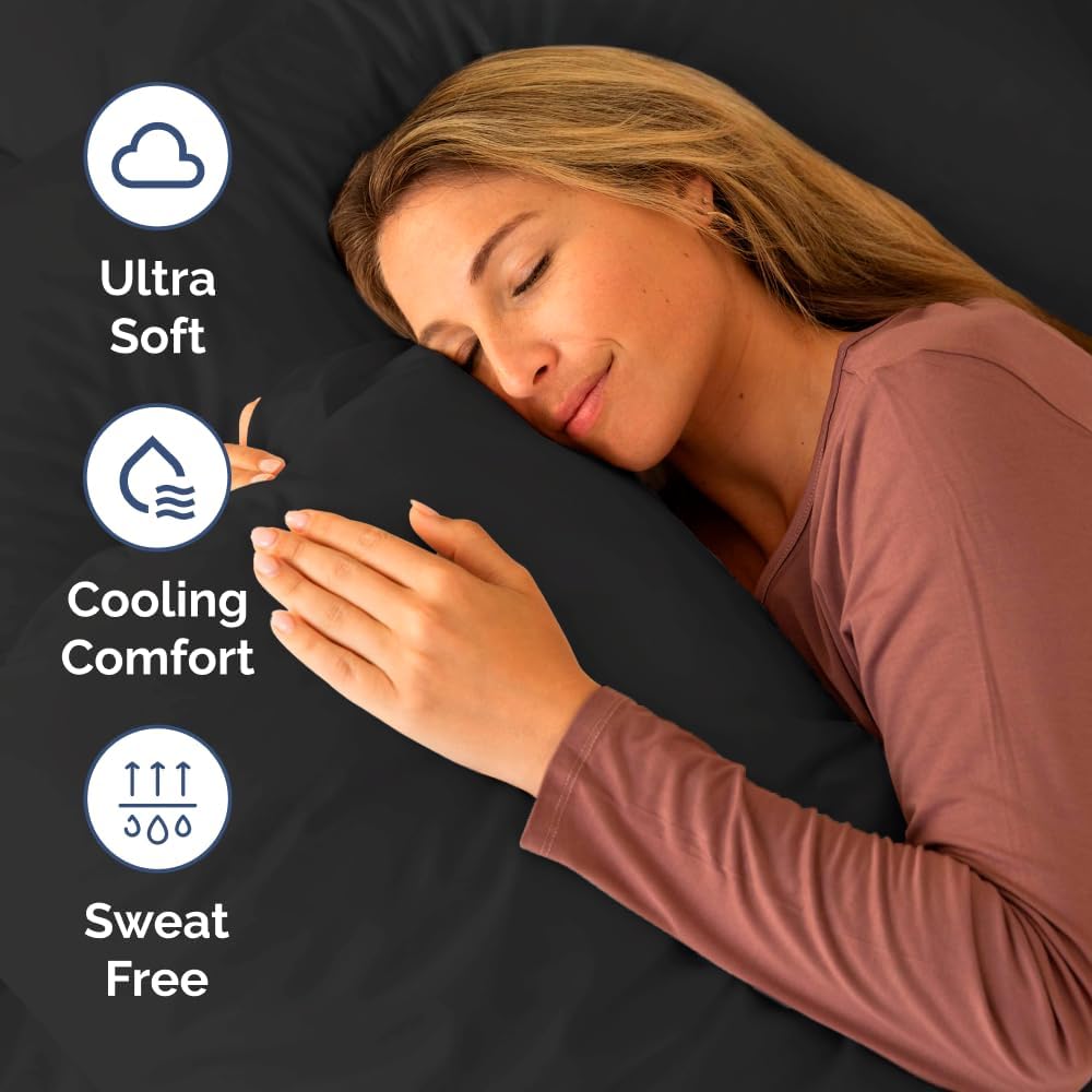 Skiennix Short Queen Size 4-Piece Sheet Set - Soft, Breathable & Cooling Bed Sheets with Deep Pockets - Oeko-Tex Certified - Black