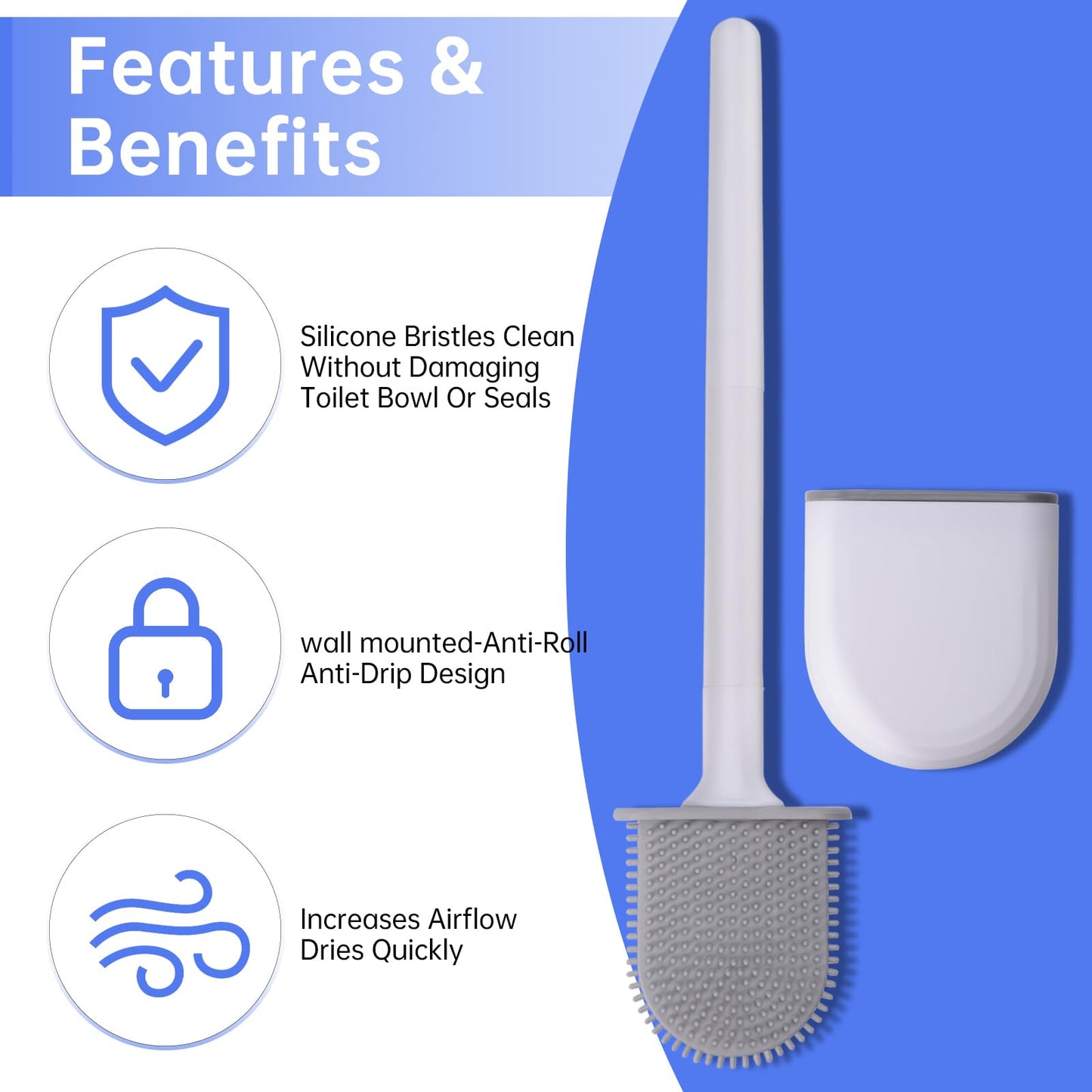 RV Toilet Bowl Brush, Toilet Brush Silicone Won't Damage Toilets, Wall Mounted Toilet Brush-Anti-Roll, Anti-Drip Design, Suitable for RV Travel Trailers and Campers, Made by RVers for RVers