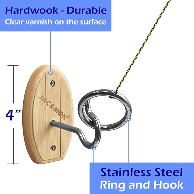 Hook and Ring Toss Game Swing Game DIY Kit -Stainless Steel Ring, Polyester Rope and Hardware