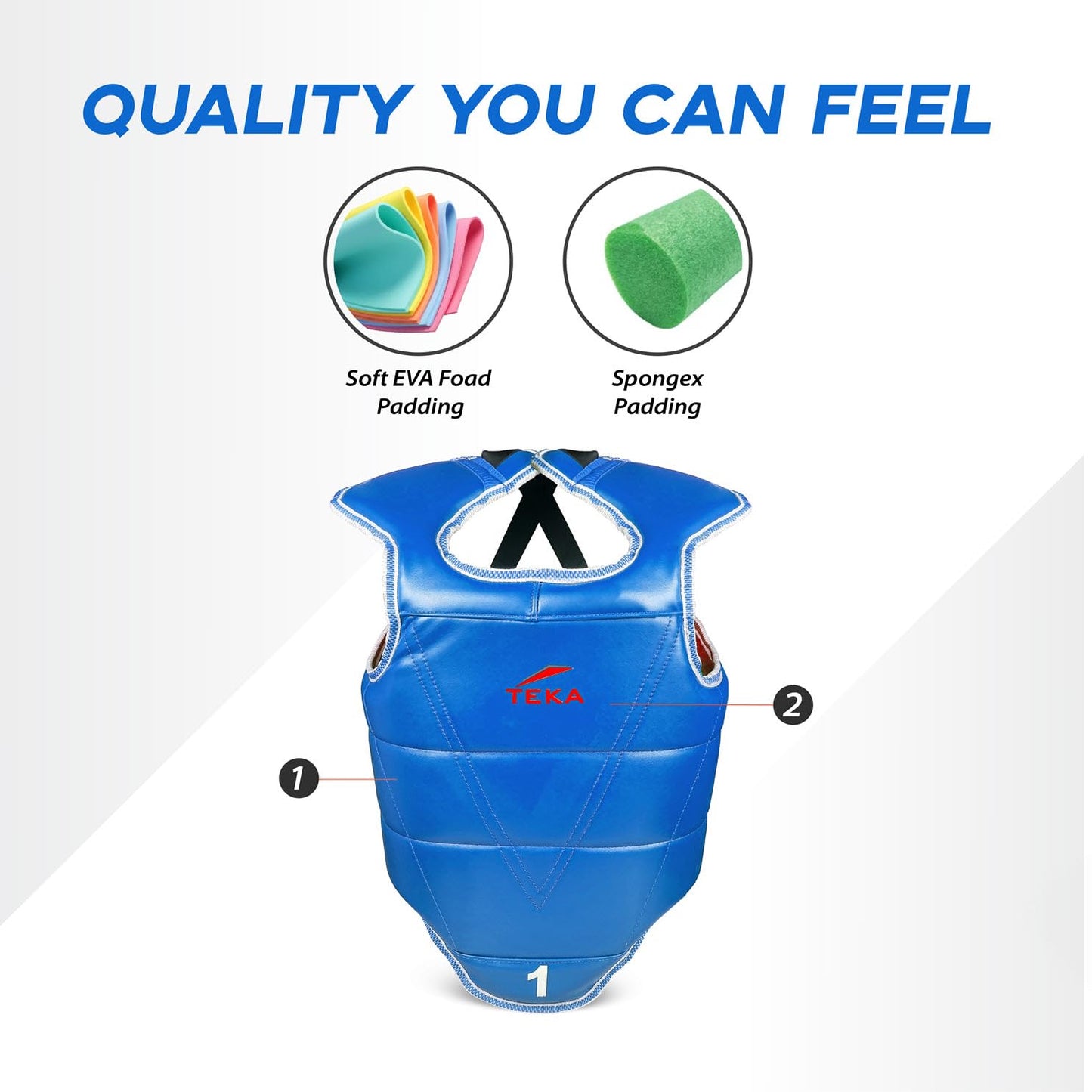 Victorbudo USA Boxing Body Protector Reversible, Kickboxing MMA Muay Thai Chest Guard, Sparring Training Heavy Punching, Adjustable Shield, Martial Arts Upper Belly Protection Pad (X-Large - Red/blue)