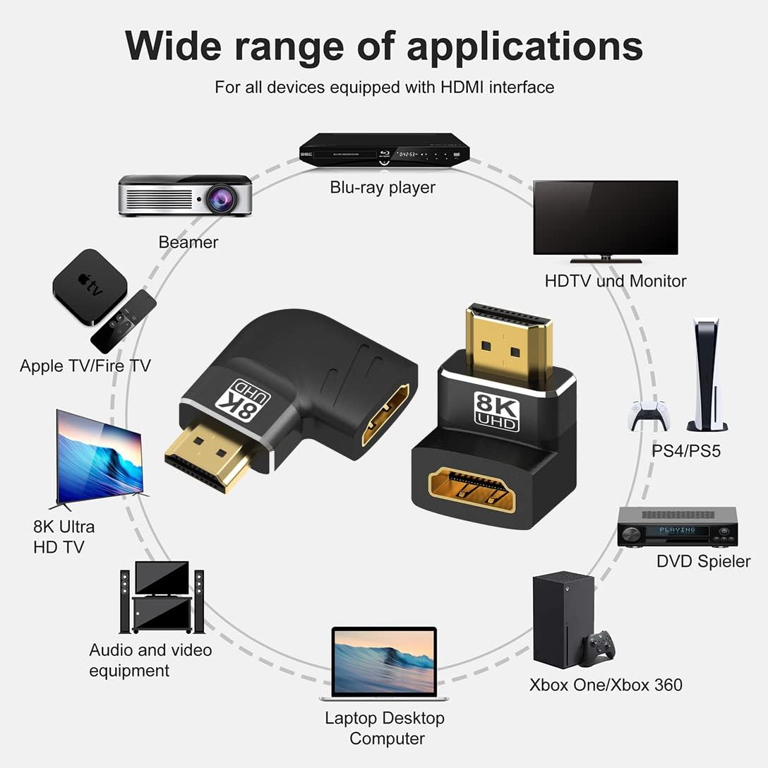 Warmstor 4 Pack 8K 2.1 90 270 8K@60Hz,4K@120Hz,HDR,eARC PS4 PS5 HDMI Male to Female Adapter Connector Up Down Left