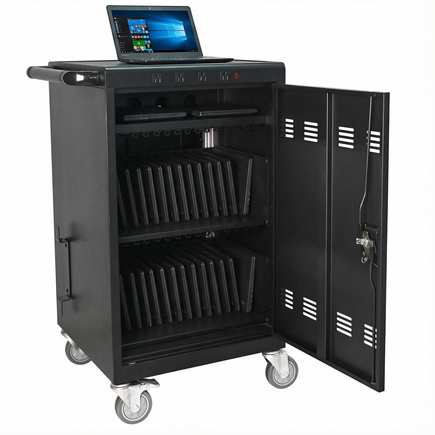 36-Port Laptop Charging Cart, Mobile Charging Station with 30 Storage Slots, Lockable Secure Cart for Classroom School Office, Compatible with Chromebook iPad Laptop MacBook