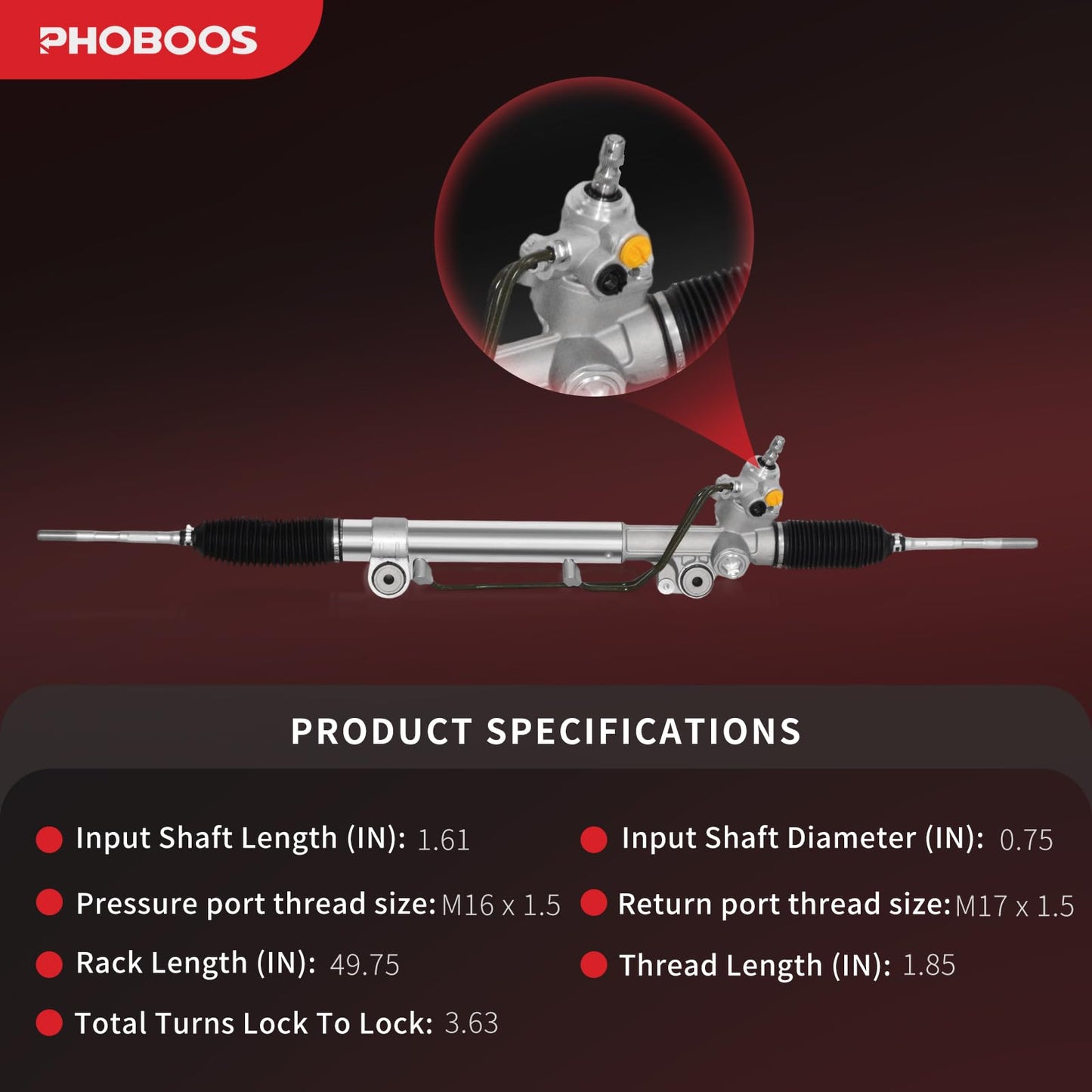 PHOBOOS Hydraulic Power Steering Rack and Pinion Assembly Compatible with Toyota Tacoma 2005-2021 2.7L/3.5L/4.0L, New Unit, Leak Resistance, Direct Fit, Ref. 26-2629,【Rack Length: 49.75 inch】