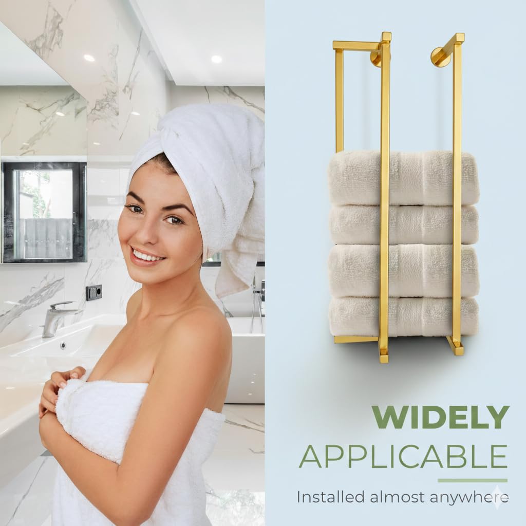 Gold towel rack | 4 in 1 Multifuntional, Horizontal & Vertical towel holder for bathroom wall & Double towel rod & Toilet Paper Holder | towel storage Rustproof | shower towel holder | wall towel rack