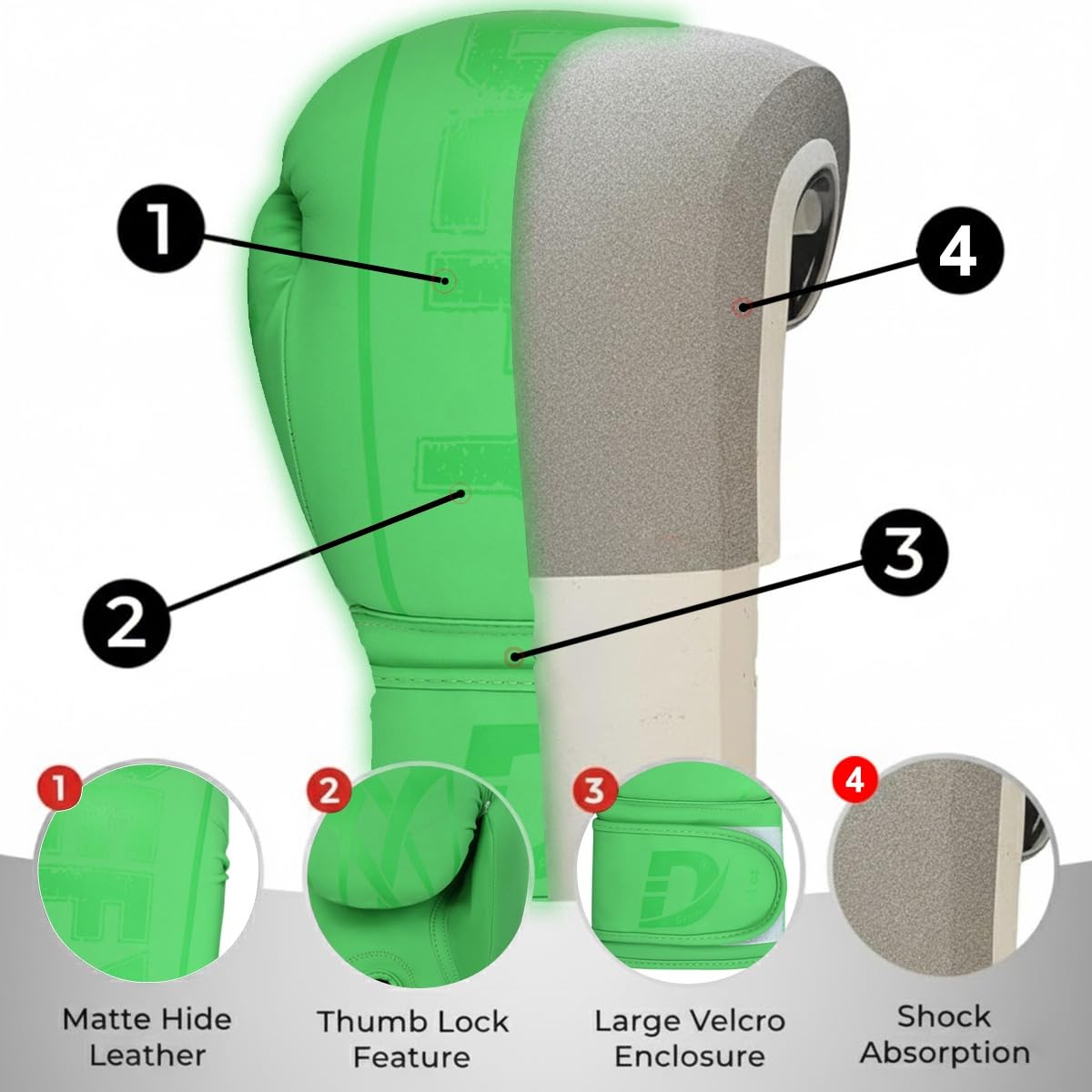 DEFY Boxing Gloves for Men & Women - Premium Quality Synthetic Leather Boxing Gloves for Training - Perfect for Punching Heavy Bags, Sparring, & Fighting Gloves (Green, 12oz)