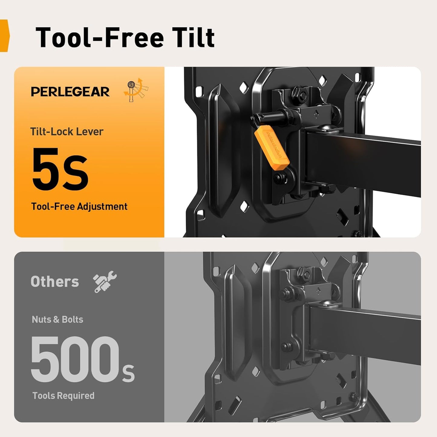 Perlegear Long Arm TV Wall Mount - Full Motion Bracket for 26-70 Inch TVs, 100 lbs Capacity, Swivel & Tilt