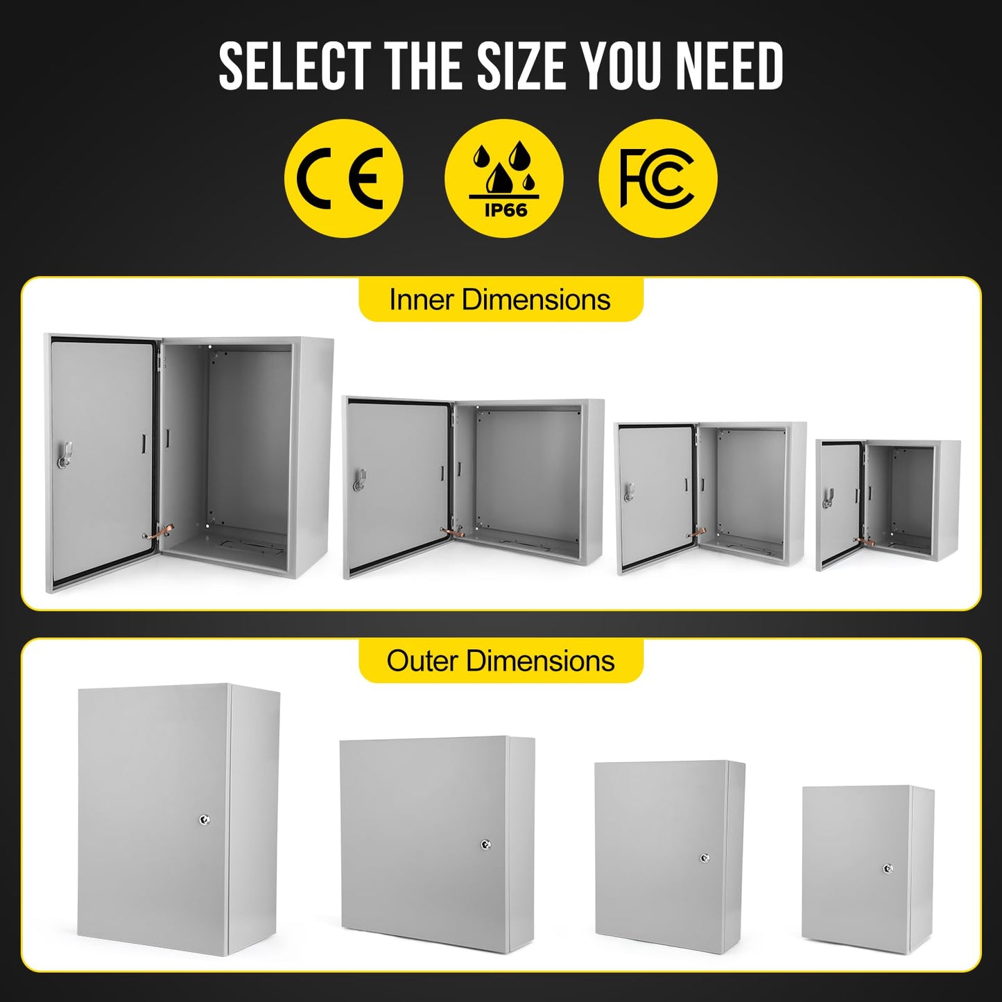Towallmark 24x24x8 Outdoor Electrical Box, NEMA 4X Steel Electrical Enclosure Box, Electrical Junction Box, with IP66 Waterproof, Dustproof, Lock, Mounting Plate