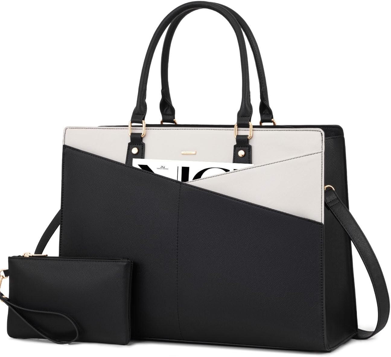 LOVEVOOK 17.3 Inch Laptop Tote Bag for Women, Waterproof Leather Business Office Work Bag Computer Briefcase with Small