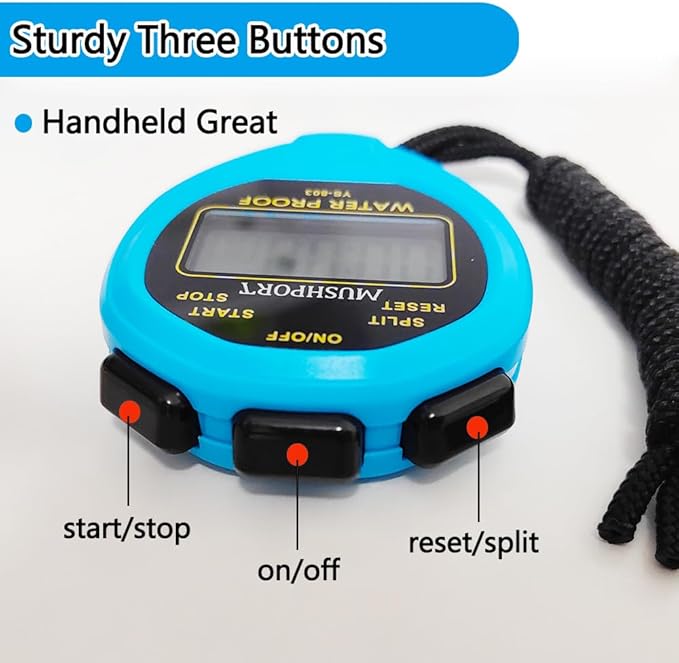Waterproof Stopwatch Timer Only Stopwatch Mode, ON/Off Silent Simple Operation, Without Clock Date Countdown, Digital Stop Watch for Swimming Sports, Blue