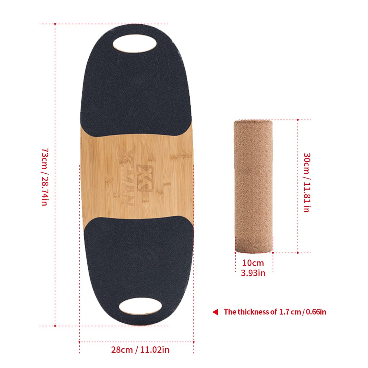 XCMAN Balance Board Surf Trainer with Adjustable Stoppers - 3 Different Distance Options Bamboo Balance Board for Surfing, Snowboarding, Skiing, Skateboarding, Yoga Training