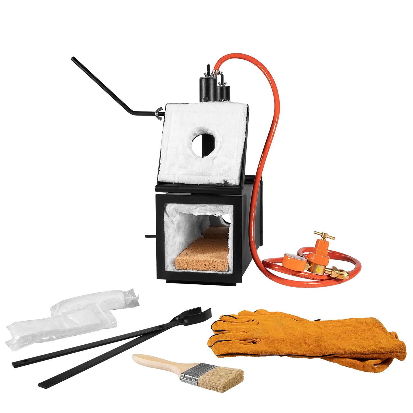 Bonbo Propane Gas Forge Double Burner 2700°F/1482°C, Portable 2-Door Square Forging Furnace for Blacksmithing, Knife Making, Tools & Equipment Forging, Large Capacity Deluxe Kit with Tong & Gloves