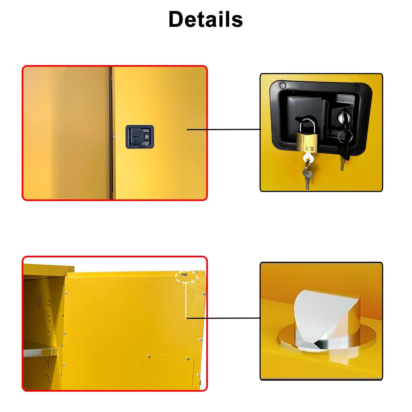 43" x 18" x 65" Steel Flammable Liquid Cabinet, Industry Safety Storage, 45 Gal Flammable Safety Cabinets with 2 Adjustable Shelves 2 Manual Doors for Industrial Use, Yellow, Cold Rolled Steel