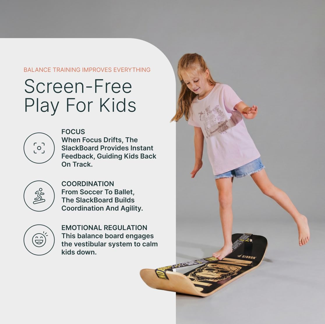 GIBBON SlackBoard with Stand - GiBoard Balance Board Kids & Adults - Slackline Balance Trainer - Slack Board Core Workout Equipment Home Gym Training - Standing Desk Exercise - Yoga, Agility, Pilates