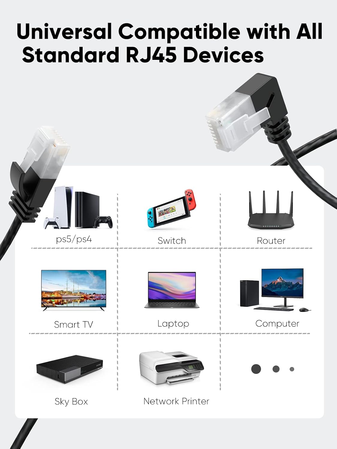 Cat6a 2.8mm, 10G Box,PS5;1.6FT/0.5M CableCreation Ultra Slim Ethernet Short Cable OD Left Angle LAN Super Light Cord