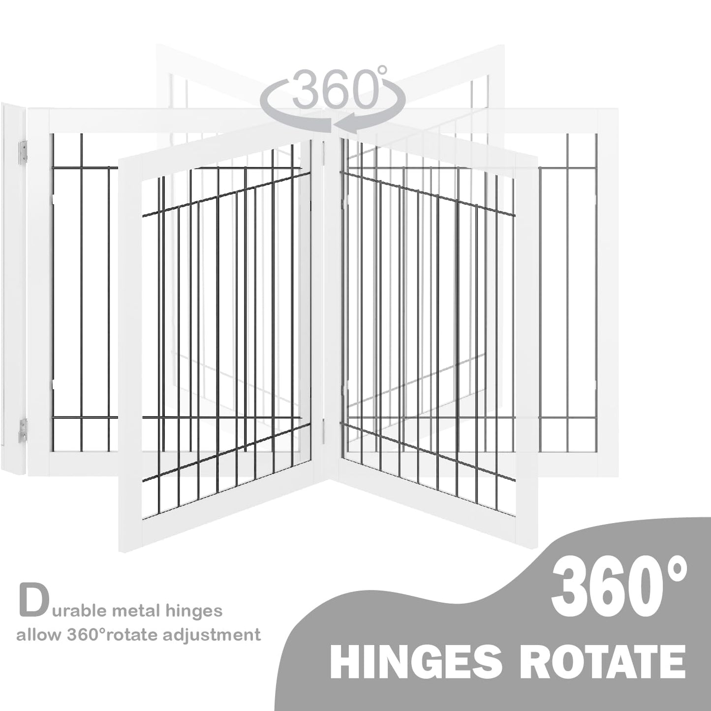 SPIRICH 96-inch Extra Wide 30-inches Tall Dog Gate with Door Walk Through, Freestanding Wire Pet Gate for The House, Doorway, Stairs, Pet Puppy Safety Fence, Support Feet Included (White)
