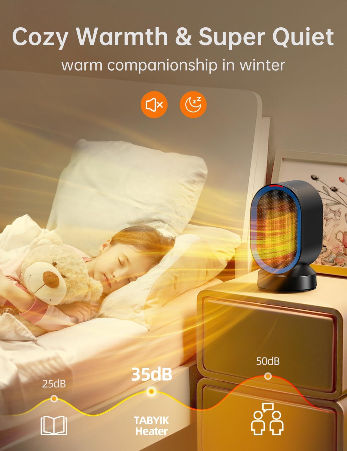 TABYIK Electric Space Heater - 45° Oscillating Portable Heater for Home & Office | Compact Black Design