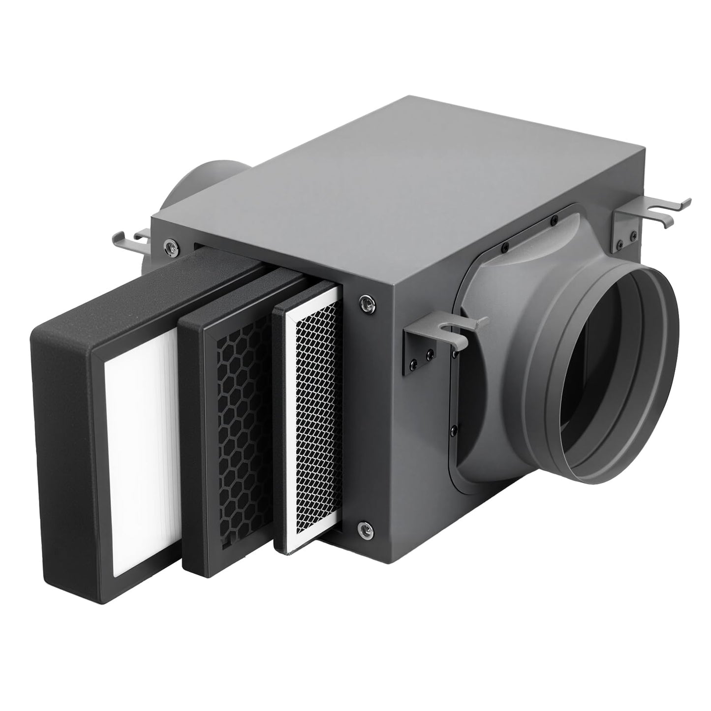 Air Filter Box 6 Inch, 3-Layer Purification Box with High Efficacy HEPA and Activated Carbon Filters, Fits 150mm Inline Duct Fans for Fresh Air Intake and Ventilation