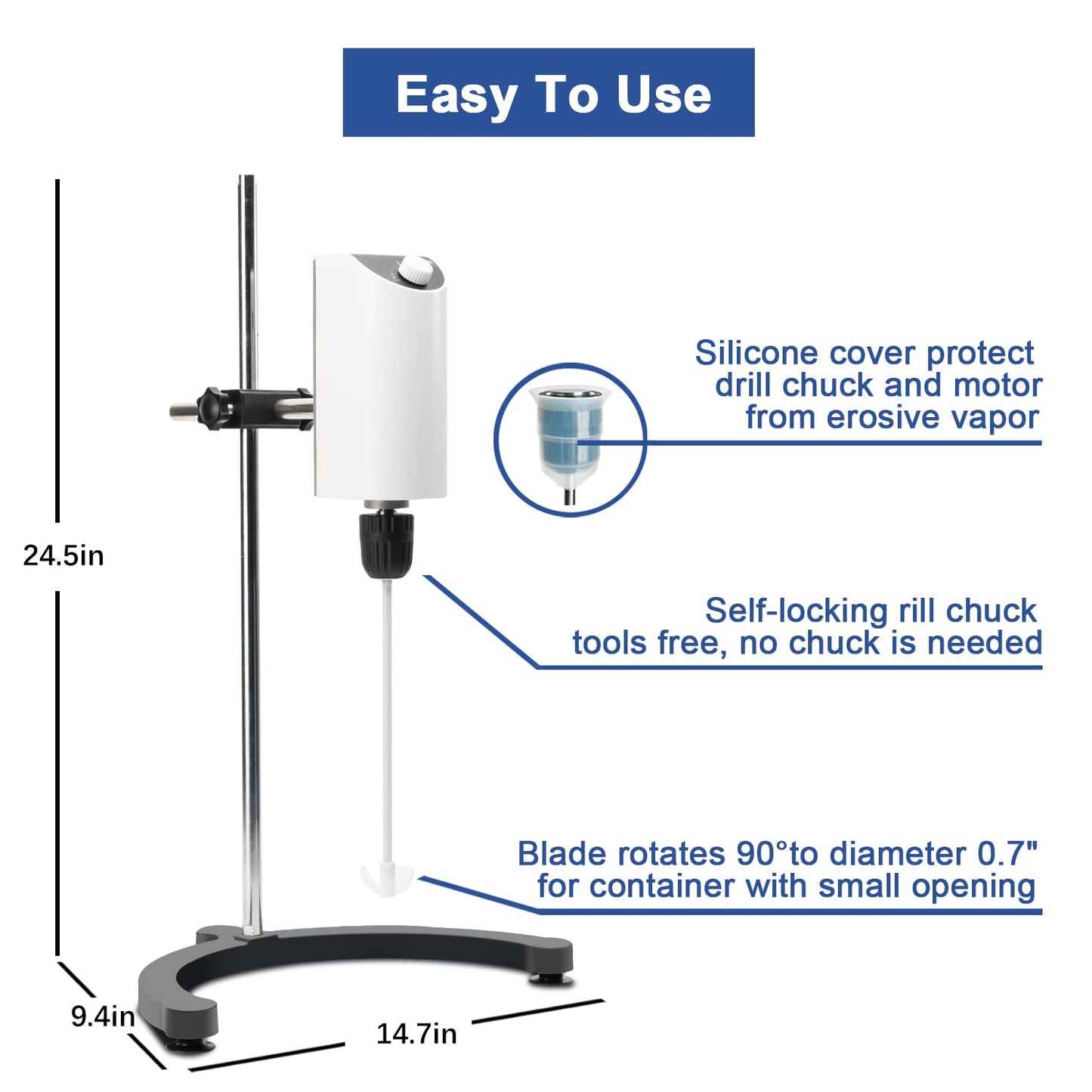 ONiLAB Lab Analog Overhead Stirrer, 10L Capacity, 100-2500rpm Adjustable Speed,Max.Viscosity 10000mpas, Lab Mixer with Overload Protection, Overhead Mixer with Support Stand&Two Stirring Rods,110-220V