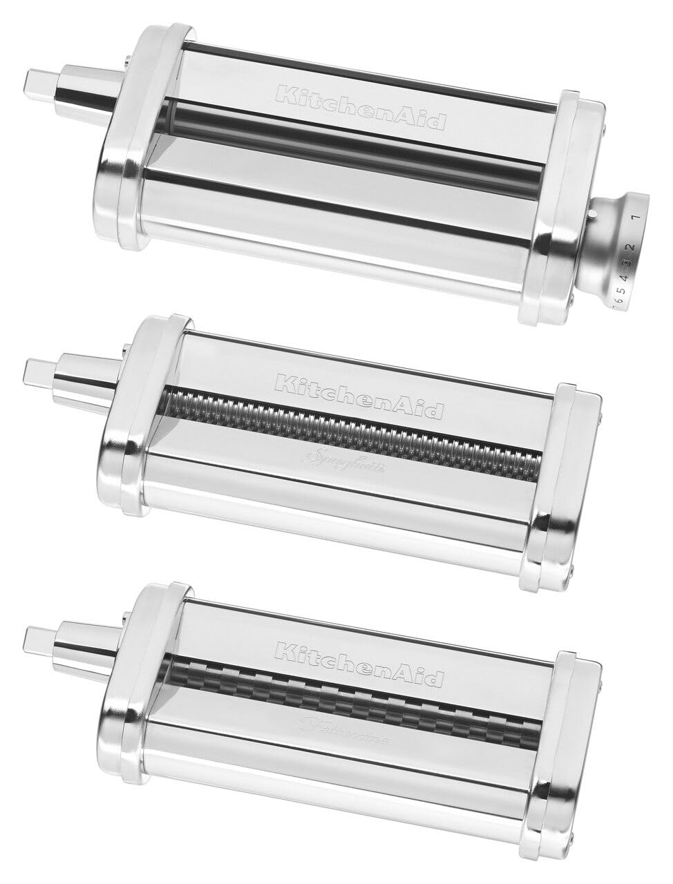 KitchenAid KSMPRA Stand Mixer Attachment Pasta Roller & Cutter, 3-Piece Set, Stainless Steel & K45B Coated Flat Beater, White, 4.5 Qt