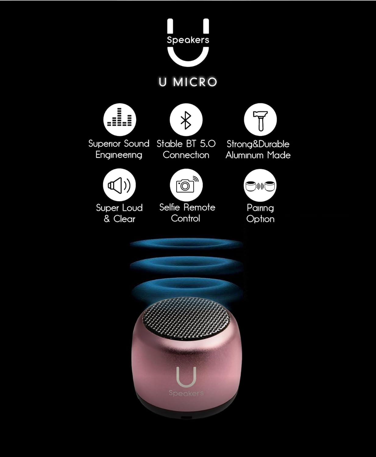 Fashionit U Speakers Micro Mini Bluetooth Speaker with Mic | Small Bluetooth Speaker Wireless | Tiny Portable Blue