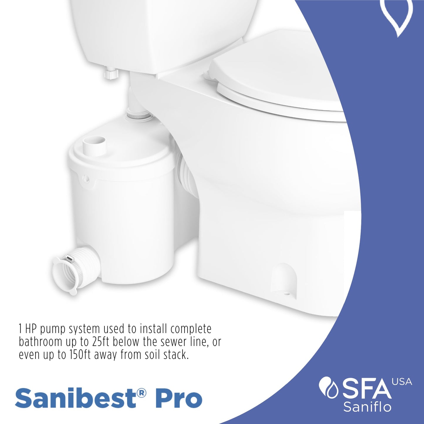 Saniflo Sanibest Pro: Macerating Upflush Toilet Kit (with Elongated Bowl)