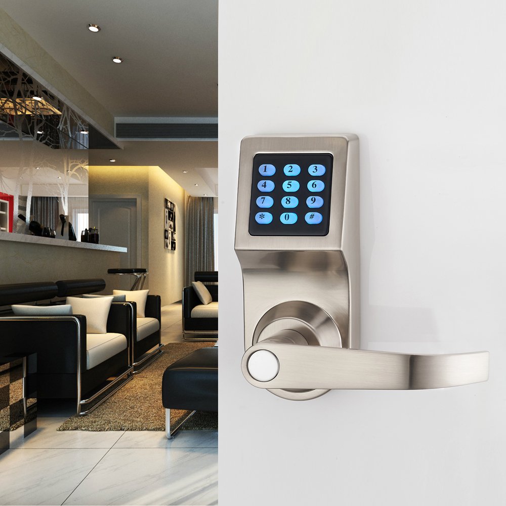 HAIFUAN Digital Door Lock,Unlock with Remote Control, M1 Card, Code and Key,Handle Direction Reversible