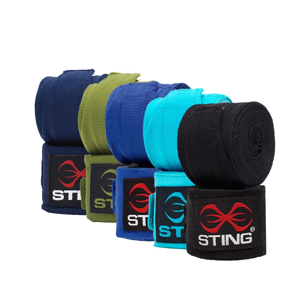 STING Elasticized Boxing Hand Wraps, Boxing Equipment for Professional Competition and Training, Black, 120 Inches