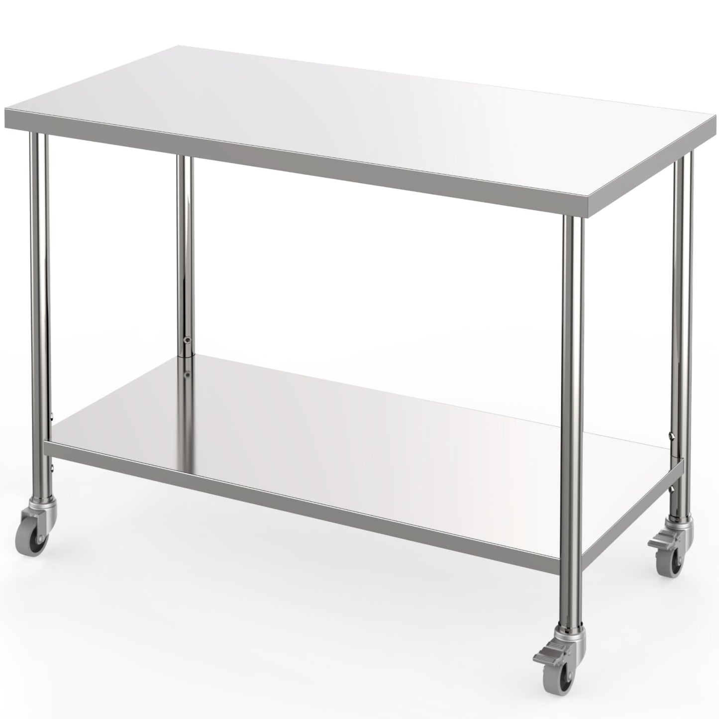 Stainless Steel Table, 60" x 24" Prep Workstation, 1000 LBS, NSF Commercial Work Table with Adjustable Undershelf and Lockable Casters, for Restaurant, Home, Kitchen, Hotel, Outdoor