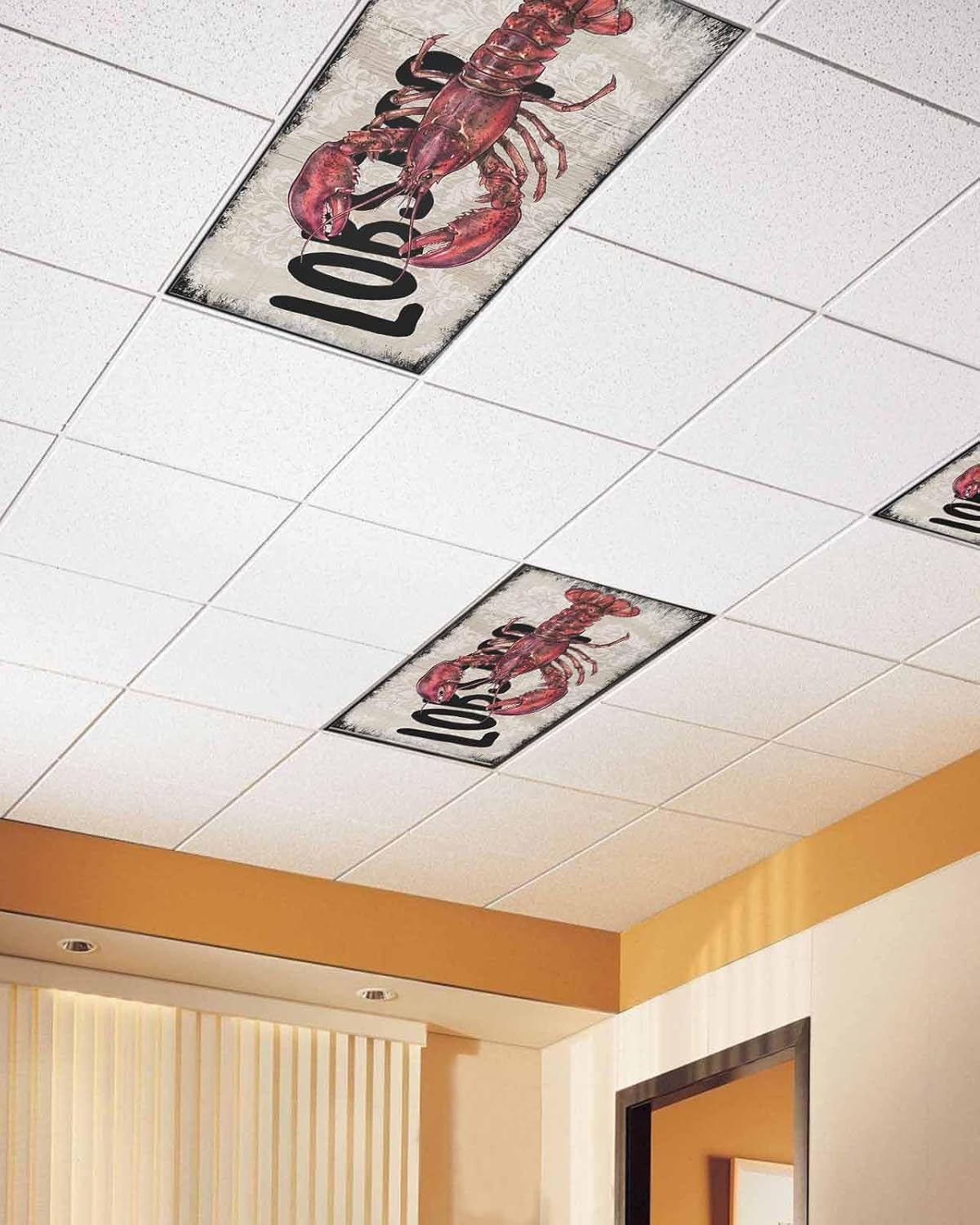 Velvessentia 3 Pack, 4x2 Summer Fluorescent Light Covers for Ceiling Lights Lobster Nautical Magnetic Classroom Light