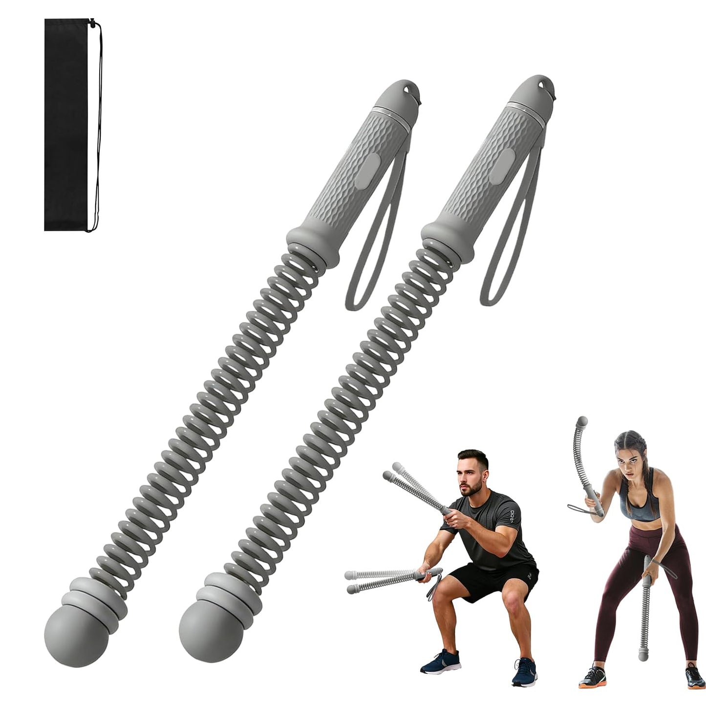 Portable Wireless Battle Rope, Adjustable Weight Wireless Battle Rope with Storage Bag, Suitable for Low-Impact Sports, Strength Training, and high-Intensity Interval Training (Grey)