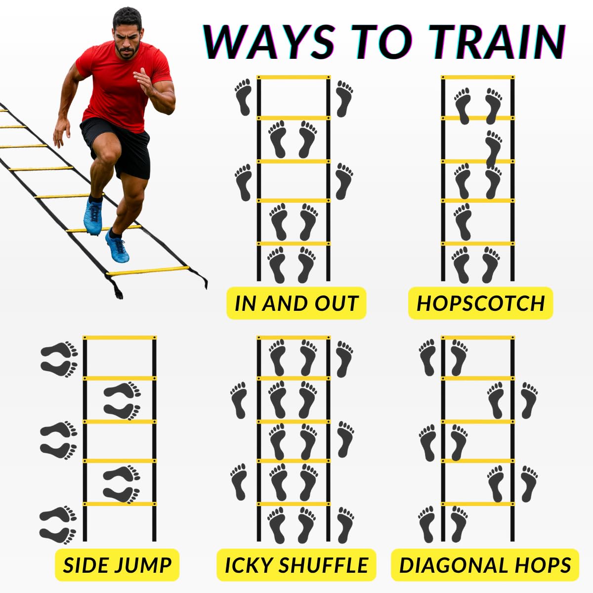 SOFTSOUL Tangle Free Agility Ladder, 12 Fixed Rungs, Heavy Duty Speed & Footwork Training Ladder for Football Soccer Basketball Drills, Portable Exercise Ladder for Kids, Youth & Adults