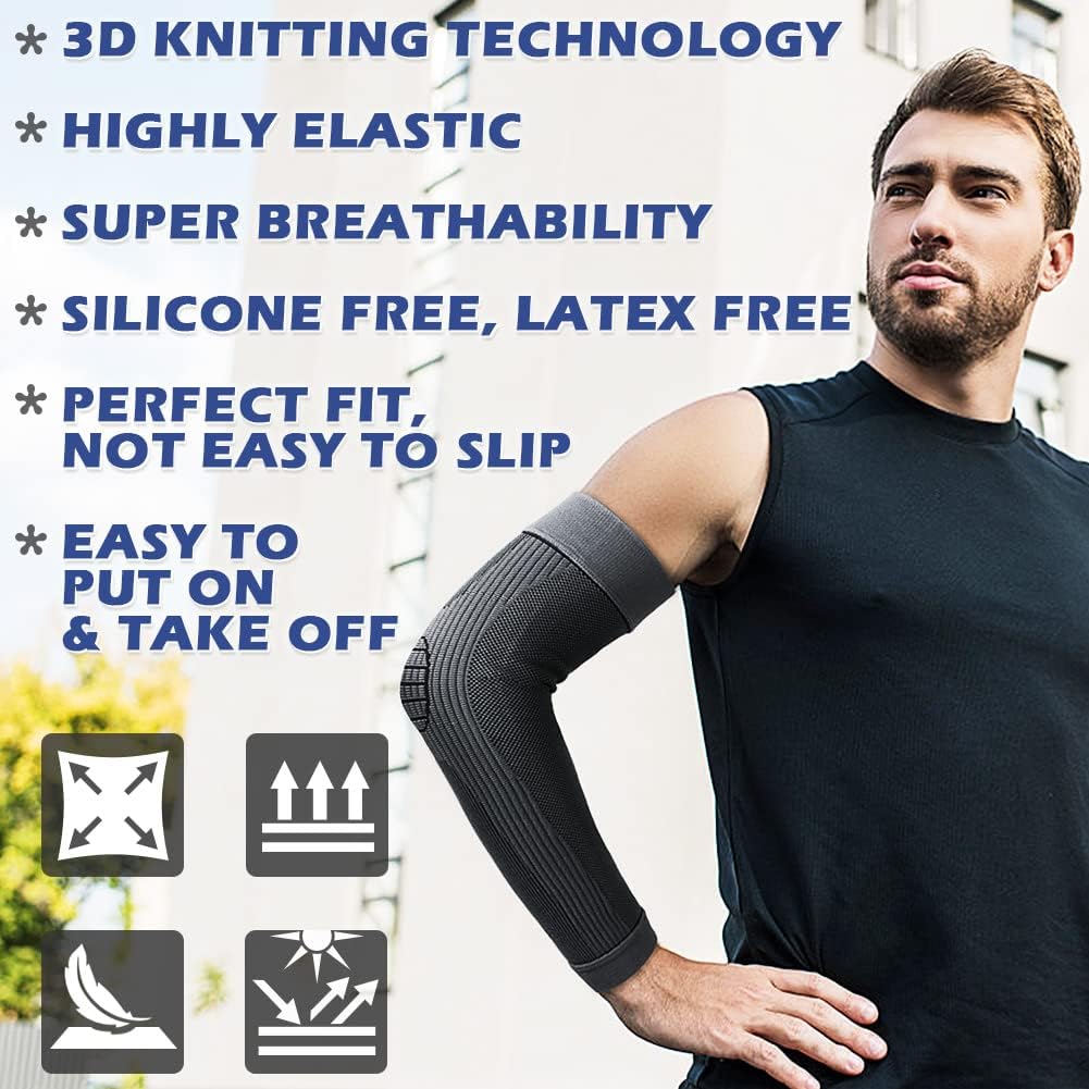 beister Sports Compression Arm Sleeves for Men & Women (Pair), Full Arm Supports Protection, Non-Slip Breathable Arm & Elbow Braces for Arthritis, Lymphedema, Bursitis, Workout